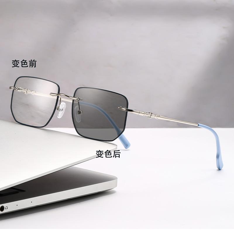 -1.25 -1.75 -2.25 -4.0Photochromic Myopia Glasses Frameless Lenses Anti Blue Light Non Prescription Flat Glasses Fashion Glasses