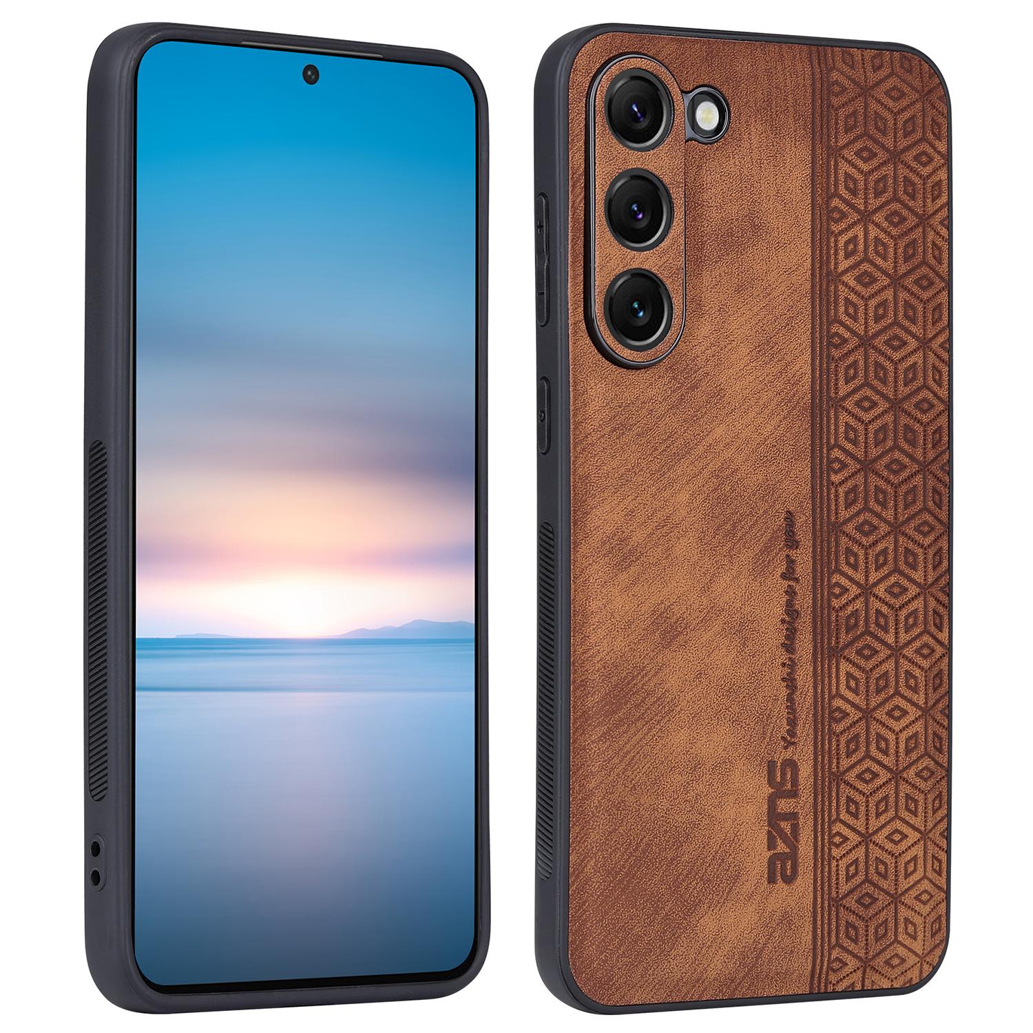 

AZNS для Samsung Galaxy S24+ тисненый чехол из искусственной кожи + защитный чехол для мобильного телефона из ТПУ Brown