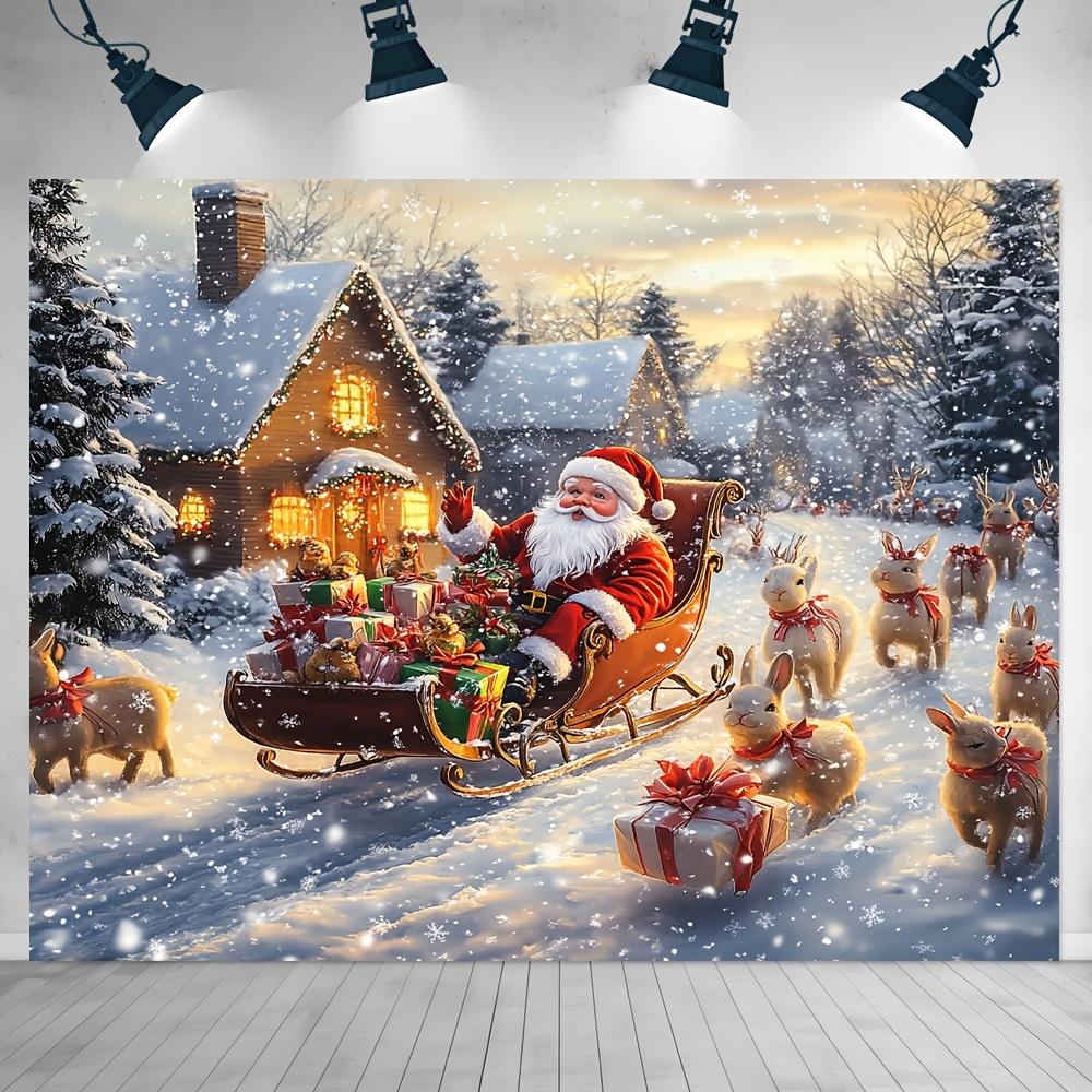 1Pcs Merry Christmas Santa Sleigh Decoration Background Winter Backdrop For Photo Studio Photo Booth Party