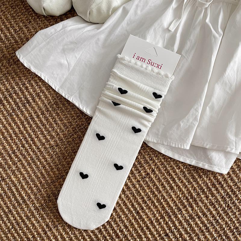 Ladies Spring and Summer Thin Love Wooden Ear Side Lovely Boneless In The Tube Pile Pile Cotton Socks