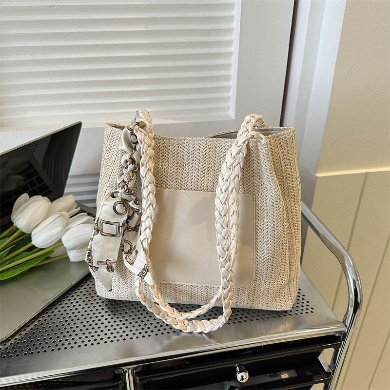 Women's large capacity tote bag tide fabric shoulder bag fashion straw casual bag new crossbody braided straw article bags