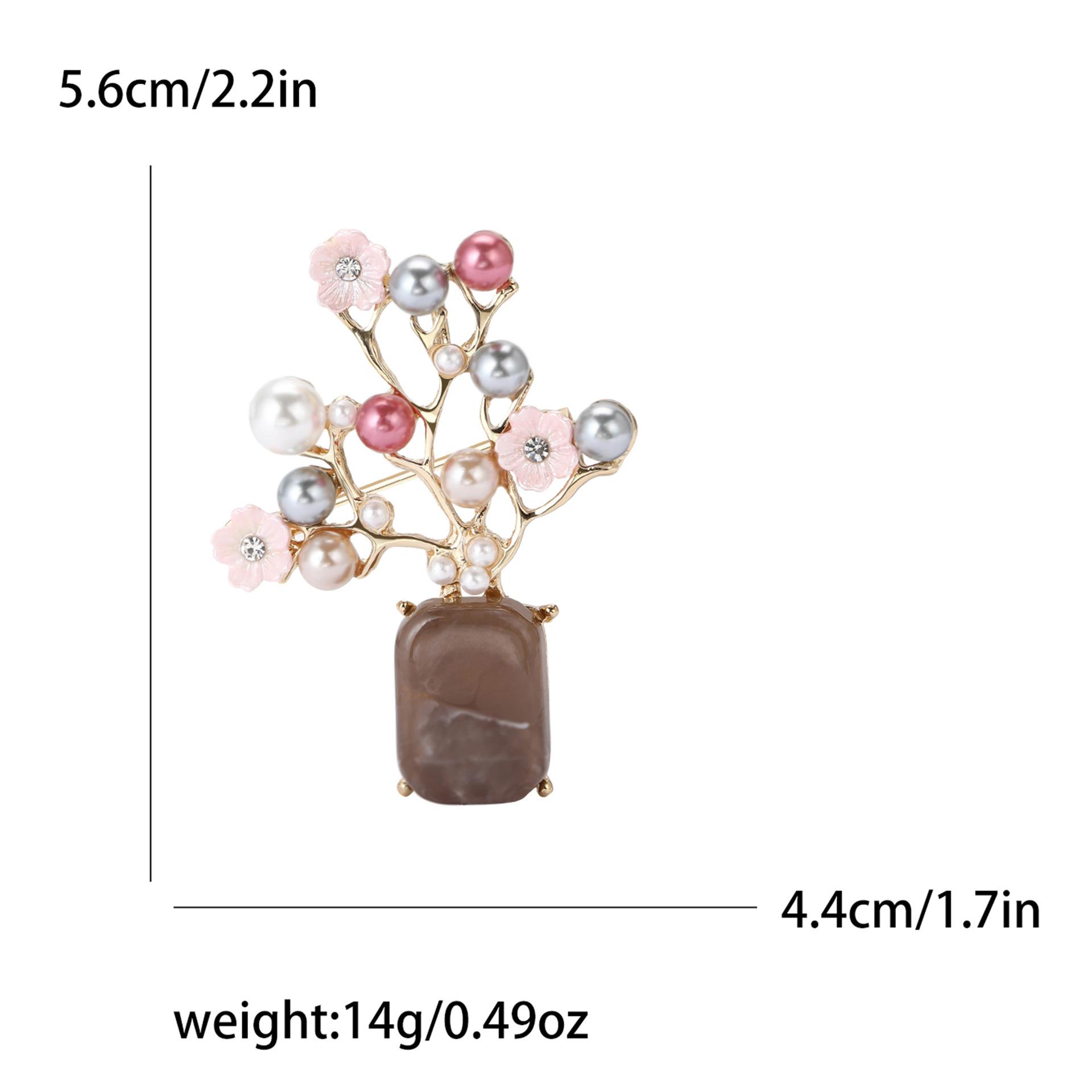

Классическая высококачественная элегантная брошь в виде вазы из жемчуга и сливы, креативная универсальная женская одежда, бижутерия-булавка для корсажа