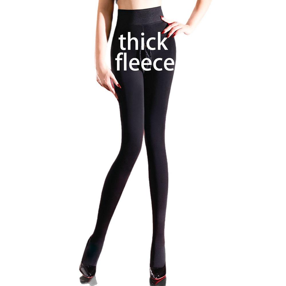Herfst Winter Zonder Dunne Dikke Fleece Open Kruis Kruisloze Panty Hoge Taille Kant Patchwork Sexy Panty Collant Kousen Leggings One Size black