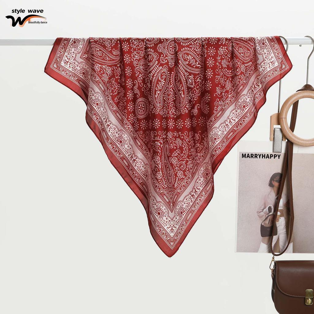 Retro Cashew Print Ladies' Faux Silk Neckerchief - Versatile and High-End Feel Square Scarf