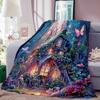 Flannel Enchanted Castle Pattern Blanket 3D Print,Soft Fleece Throw Blanket for Sofa Bed Travel Camping,Office Couch Chair Bed