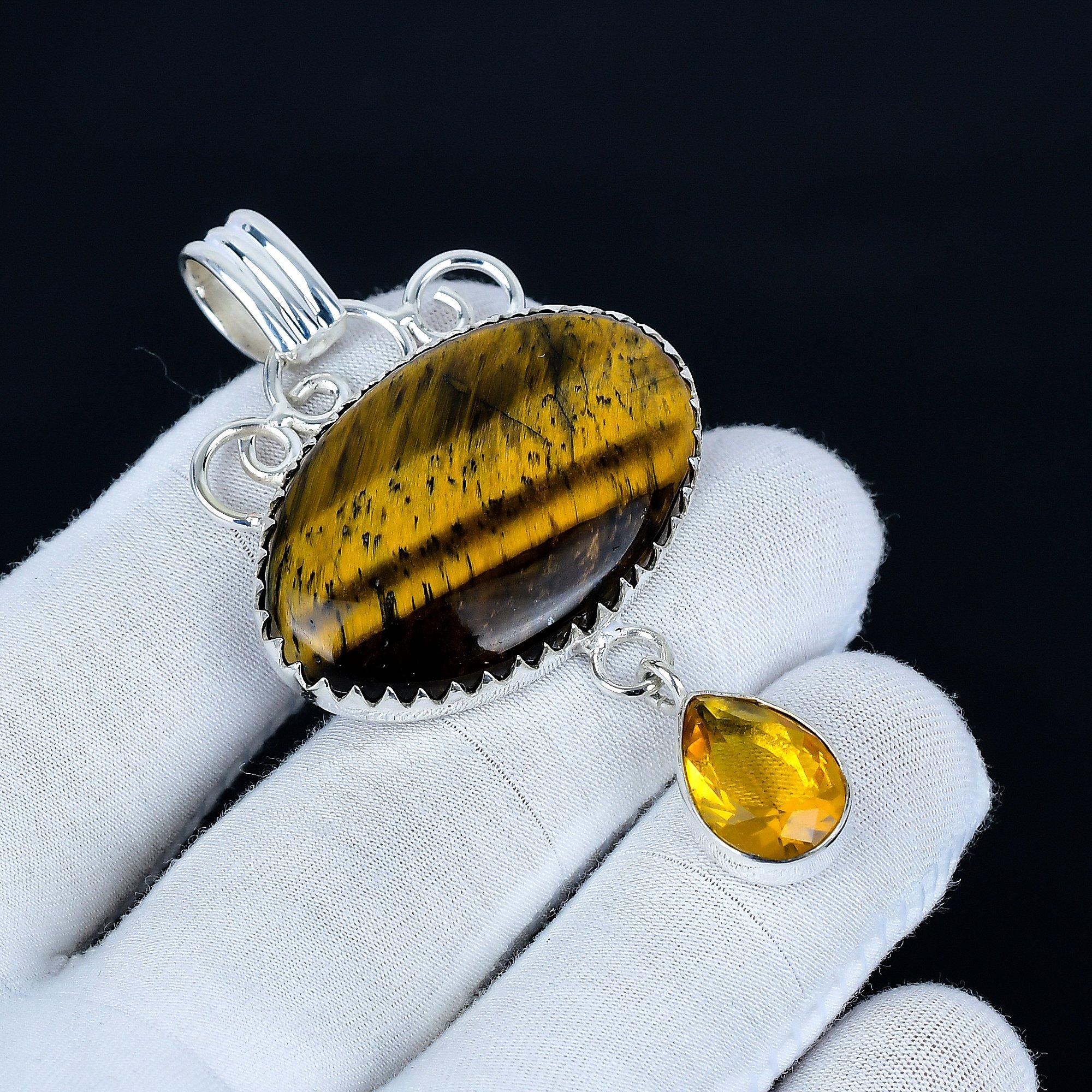 

Tiger Eye Pendant, 925 Sterling Silver Handmade Jewelry, Citrine Silver Pendant, Party Wear Jewelry For Women s, Pendant New Year Gift Jewelry 7.5 коричневый
