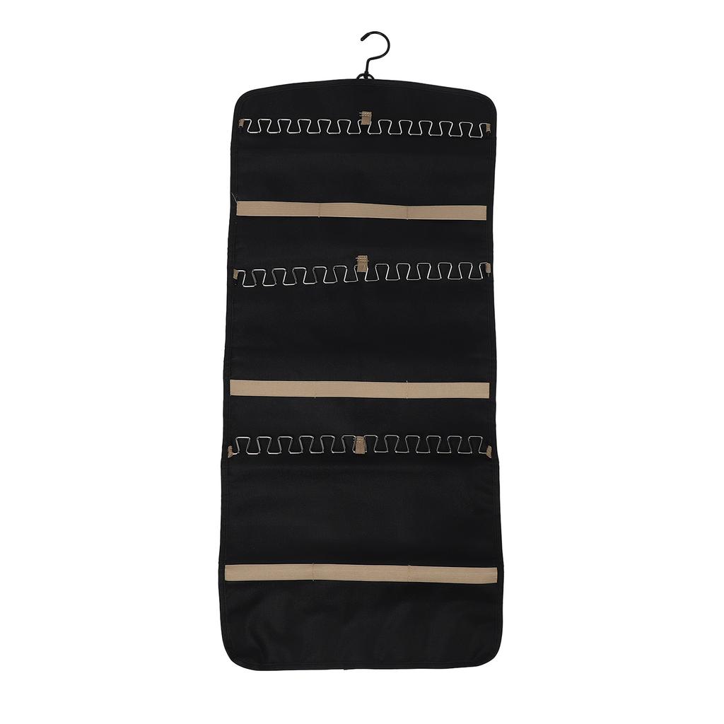 Portable Hanging Jewelry Storage Roll with Metal Hooks Double Sided Jewelry Holder Rack