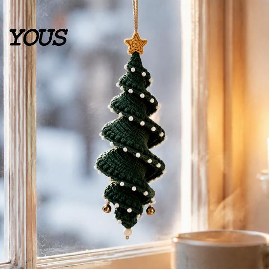 Winter Hobby Kit Crochet Doll Spiral Ornament DIY Kit, Holiday Craft Set with Snowman Pattern Soft Yarn, Beads, Christmas Tree Hanging for Window Wall