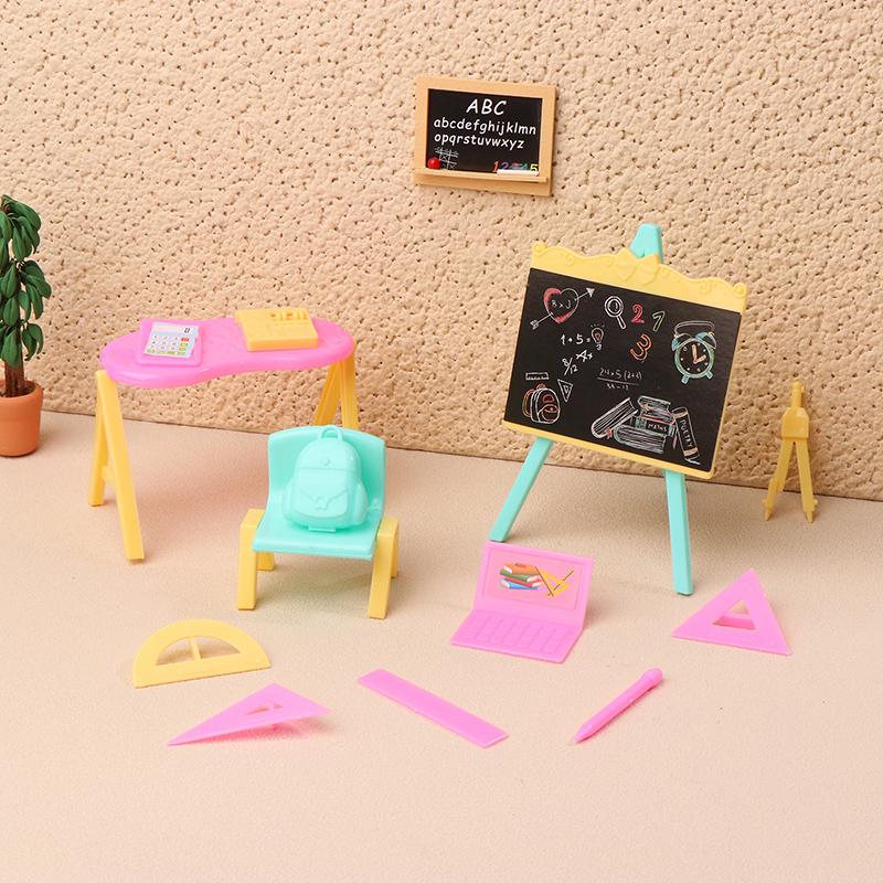 1:12 Dollhouse Miniature Drawing Board Study Table Computer Stationery Ruler Model Decor Toy Doll House Accessories