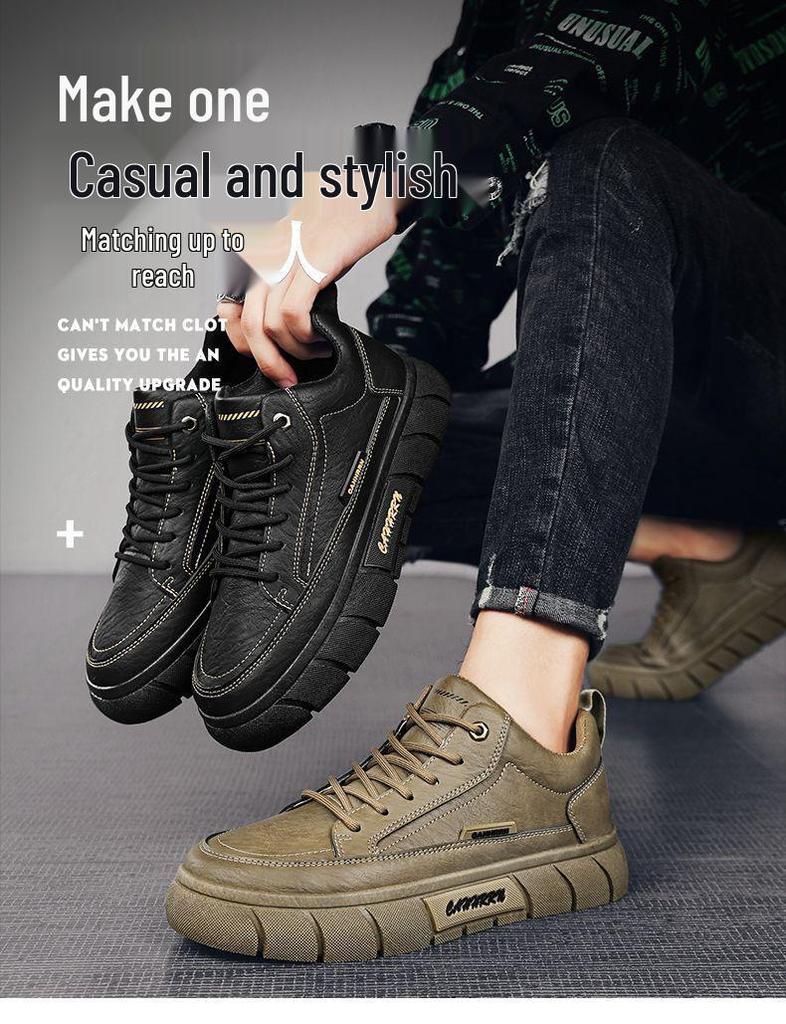 Herren Trendige Schwarze Leder Frühling Sneaker: Atmungsaktive, Wasserdichte, Rutschfeste Freizeitschuhe