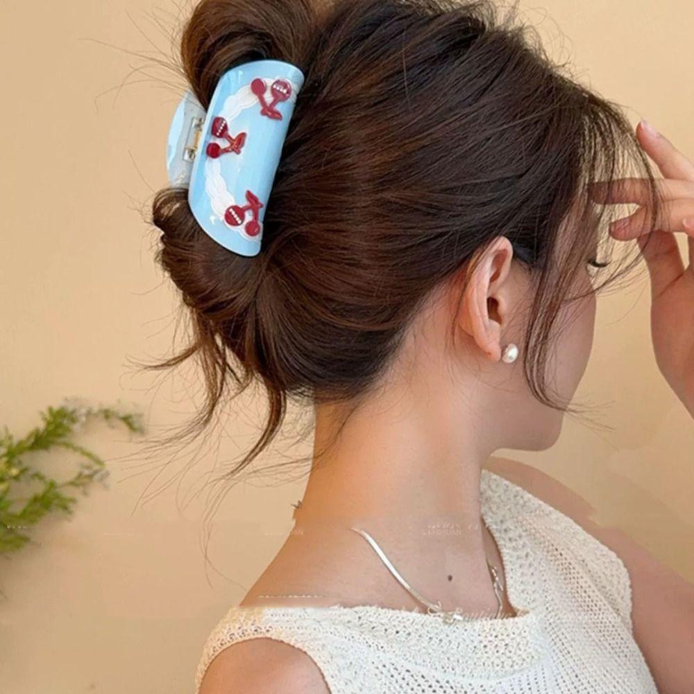 Korean Style Cherry Shark Clip Elegant Geometry Hair Crab Clip Vintage Acetic Acid Hair Claw  Women