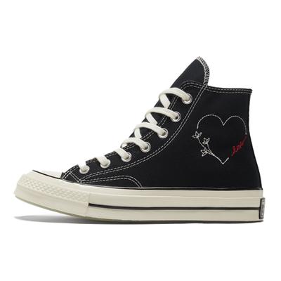 Chuck 70 Chuck Taylor All Star Hi Černé plátěné vysoké tenisky Unisex s potiskem srdce a písmen Vintage
