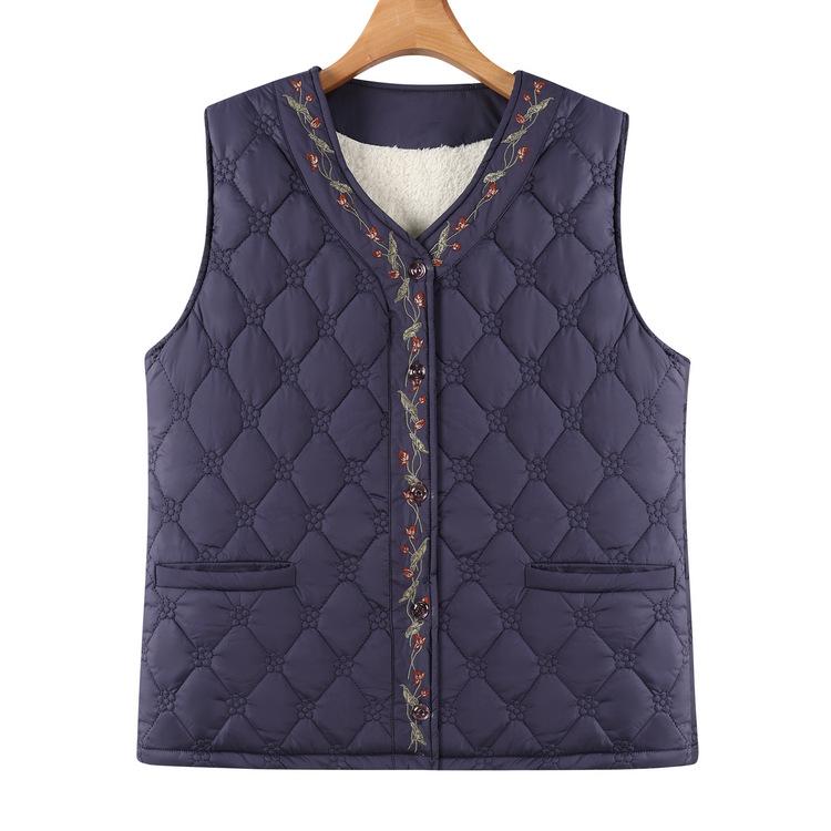 

Зимний жилет бабушки с флисом и утолщенный теплый жилет 7XL темно-фиолетового