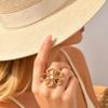 Flower Rings,french Vintage Style 18K Gold Plated Large Hollow Floral Statement Ring Aesthetic Open Brand Jewelry for Women