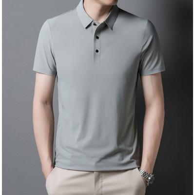 Ice Silk POLO Shirt Men's Lapel Loose Markless T-shirt High-end Business Casual Short-sleeved Top