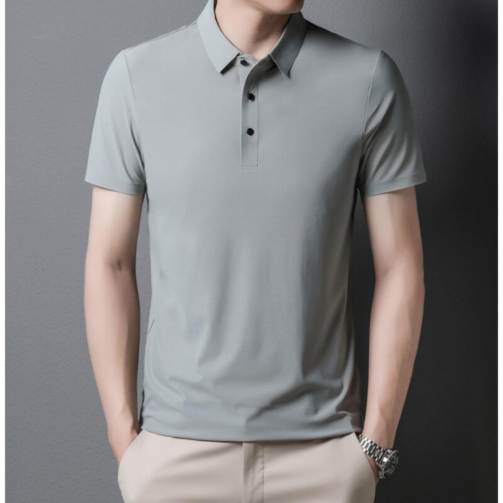 

Ice Silk POLO Shirt Men s Lapel Loose Markless T-shirt High-end Business Casual Short-sleeved Top L
