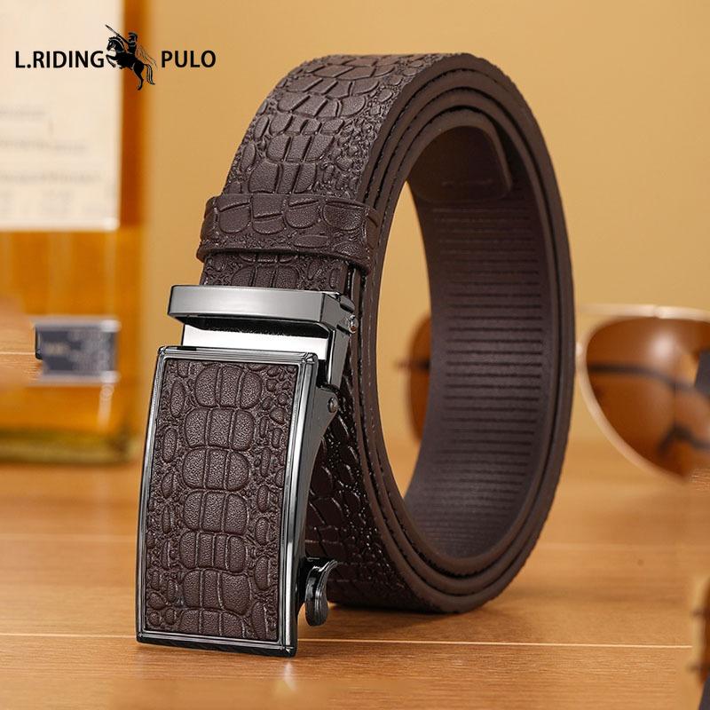 Belt Men's Business Toothless Automatic Belt Men's Crocodile Pattern Durable Leather High-end Trousers Genuine
