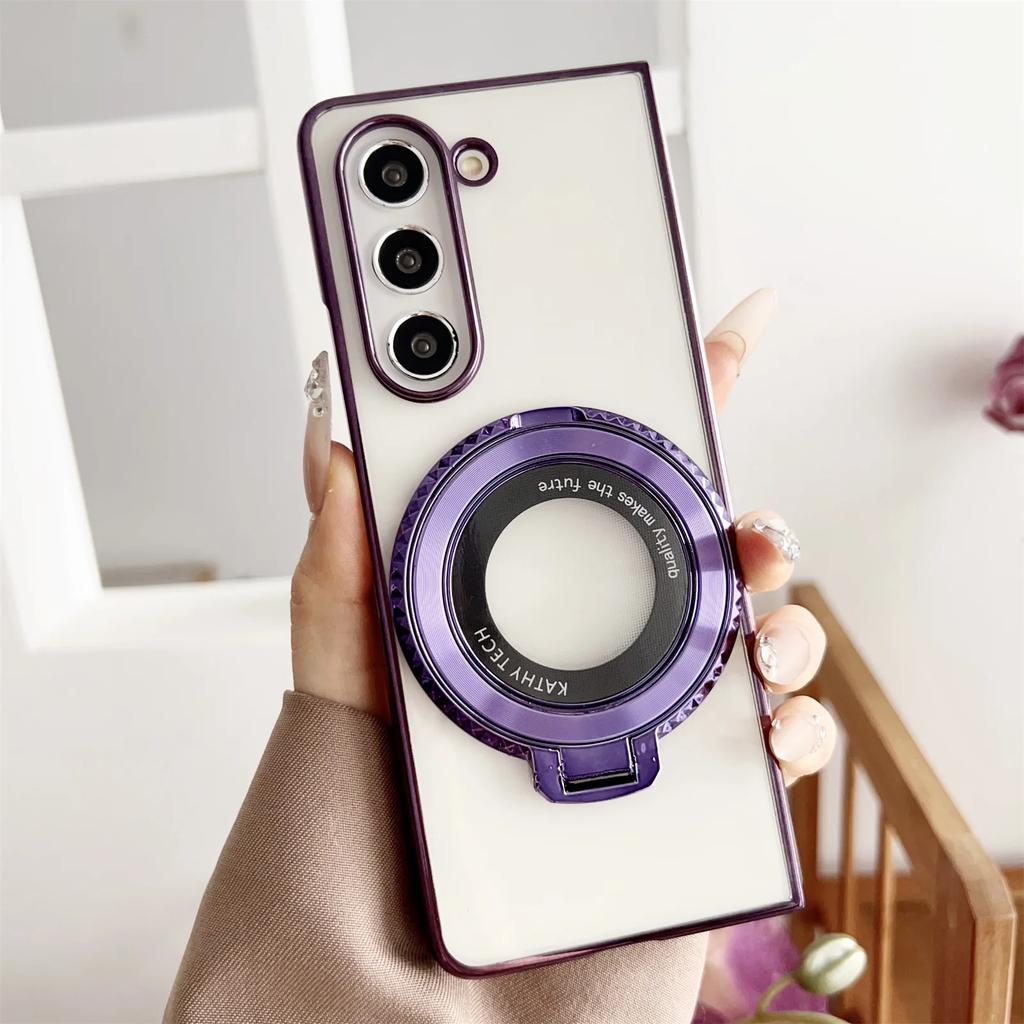 360° Magnetic Ring Holder Kickstand Plating Clear Phone Case for Samsung Galaxy Z Fold 5 4 3 Fold5 Fold4 Fold3 5G Cover