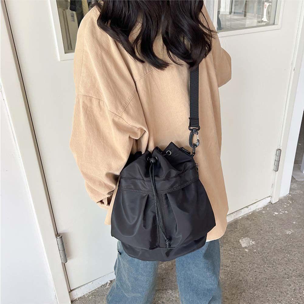 Solid Color Drawstring Fitness Bag Large Capacity Bucket Bag Swimming Nylon Crossbody Bag  Outdoor