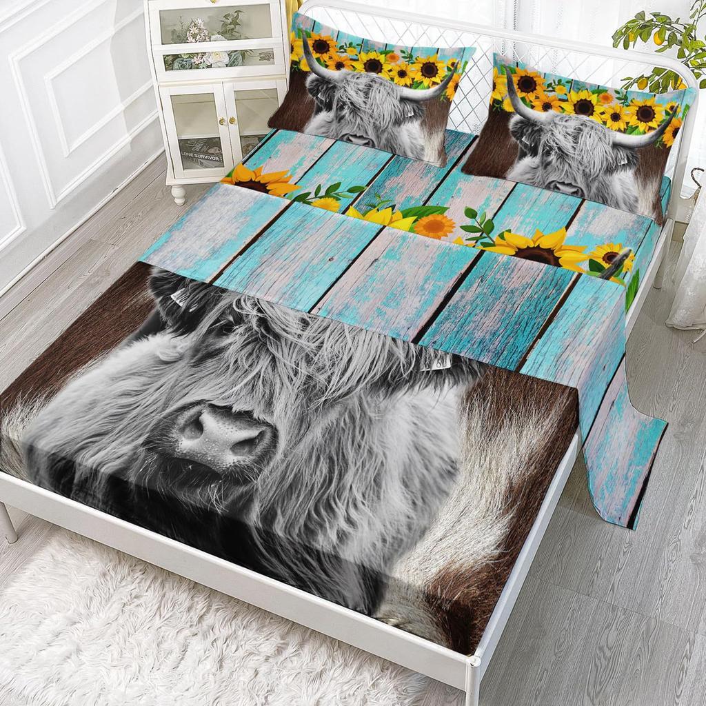 Cartoon Tier Kätzchen Muster Bett Hut Vierteiliges Bettwäscheset Schlafzimmer Wohnheim Bettwäsche Dekoration