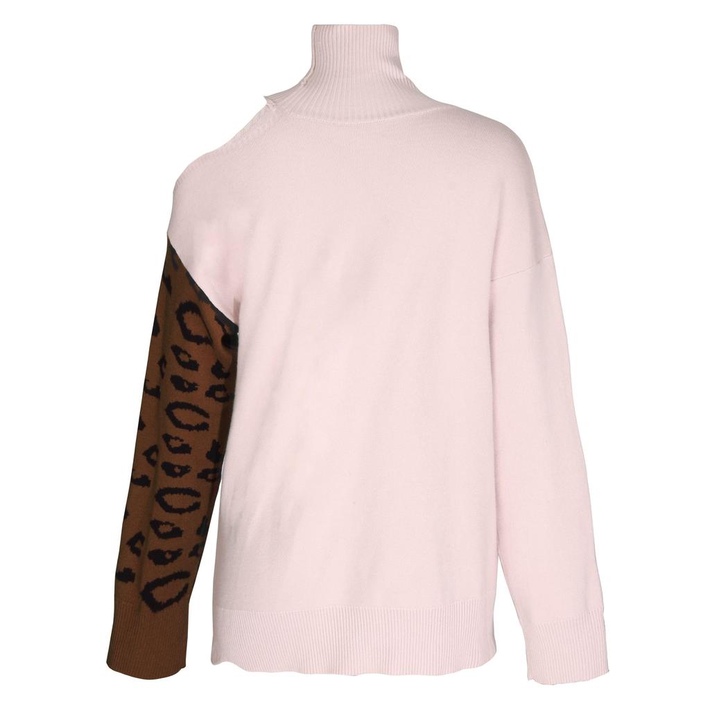 Γυναικείες φθινοπωρινές χειμερινές περιστασιακές πλεκτές πουλόβερ πουλόβερ πουλόβερ με ζιβάγκο στράπλες με πλήρες μανίκι λεοπάρ συνονθύλευμα ραφή χακί καραμέλα μαύρο S-XL