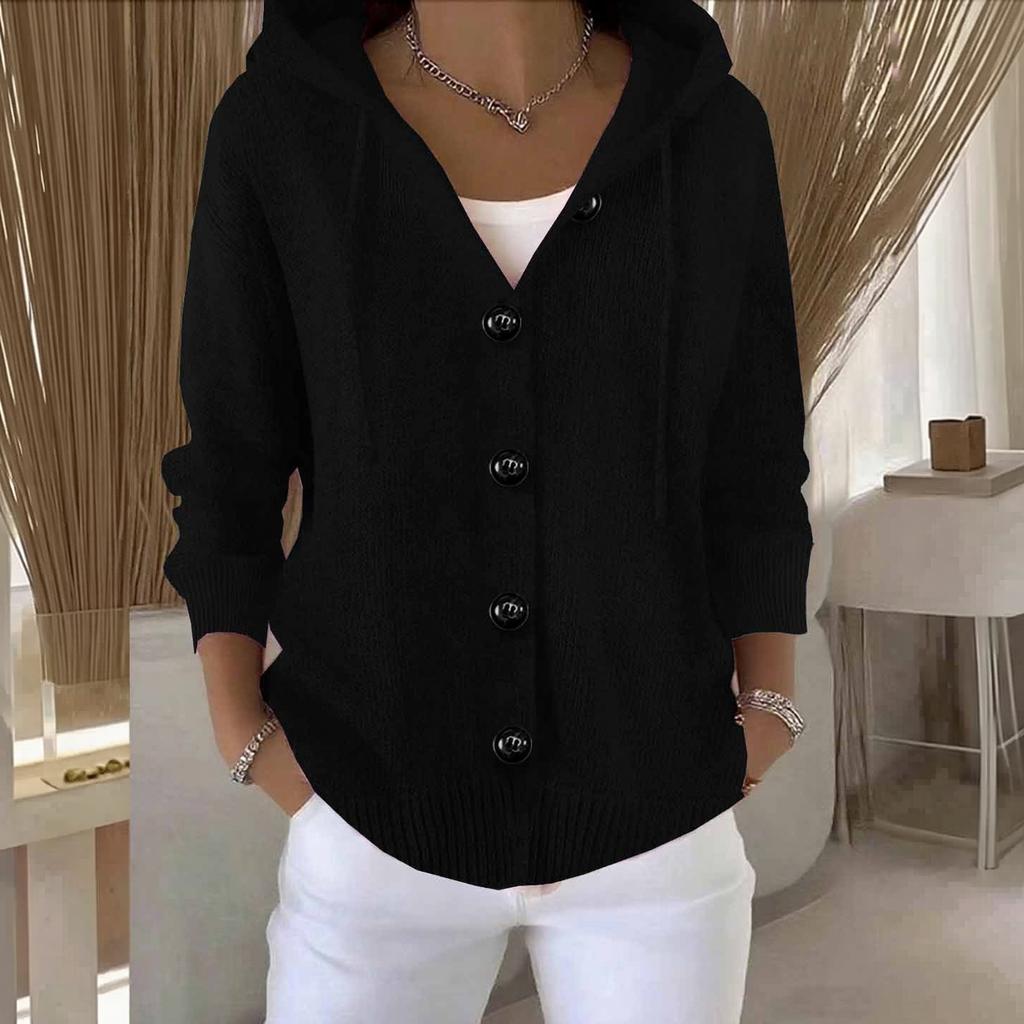 Cardigan Lungo con Cappuccio e Bottoni a Manica Lunga da Donna per Primavera Autunno Capospalla Casual