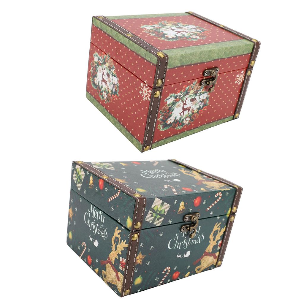 Wooden Trinket Box Vintage PU Leather Christmas Gift Box Jewelry Keepsake Storage Box for Kids Chris