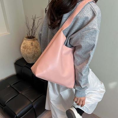 Elegant Soft PU Tote Bag Anti-Splash Water French Underarm Bag Solid Color Handbag  Shopping