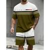 Modisches Streifen-Print T-Shirt Shorts 2-Teiler Set Outdoor Freizeit Herrenbekleidung Atmungsaktives Kurzarm-Shorts-Anzug