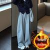 Women's Fleece-Lined Wide-Leg High-Waisted Sports Pants: Slimming, Loose-Fit, Autumn/Winter Casual Sweatpants.