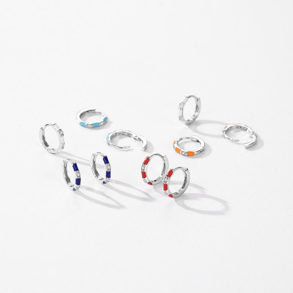 Dazzling Tiny Ear Buckles for Women Fine Jewelry Summer Design 925 Sterling Silver Small Trendy Colorful Enamel Hoop Earrings