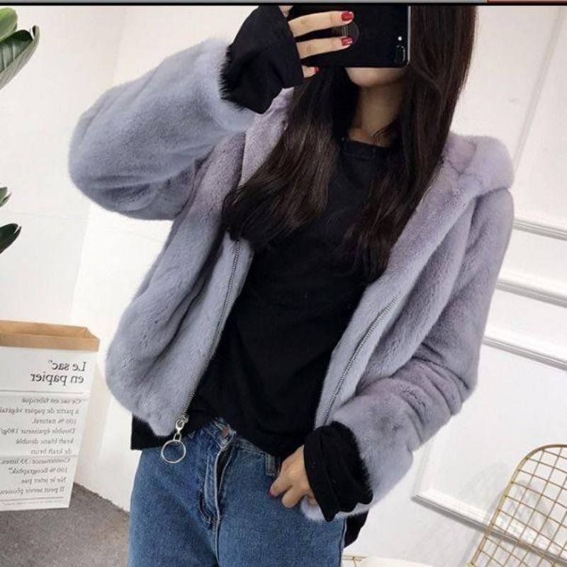 Winter new hooded imitation rabbit plush fur coat lamb wool loose thickened imitation mink velvet coat female trend