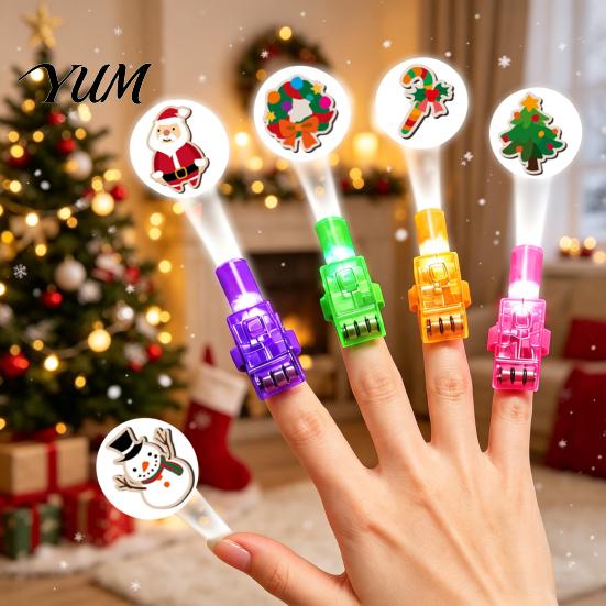 Christmas Party Favors Finger Projector Light, Mini Patterns LED Toy for Kids, Portable Projection Gadgets Light Up Ring Xmas Supplies Tree