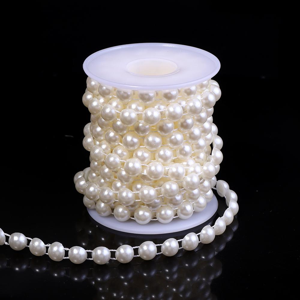 5yards/roll ABS Imitation Pearl Half Round Pearls Chain 4-10mm Cotton Thread Beads Chain For Wedding Party Christmas Decoration