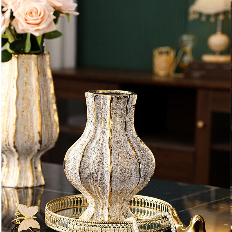 Ceramic Vase Vintage Dry Flowerpot Light Luxury Entrance Decoration TV Cabinet Home Hotel Decor Flower Hydroponic Flower Vase