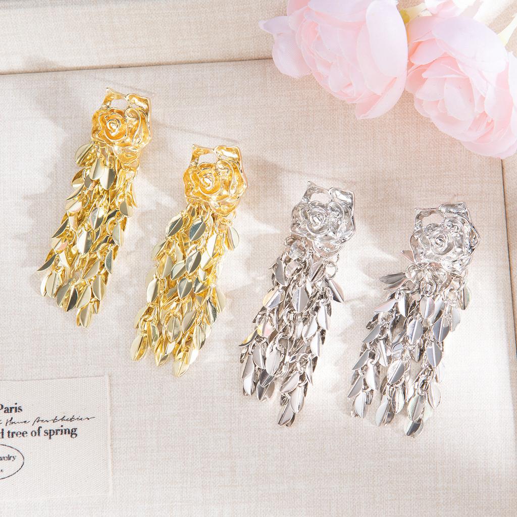 Retro Gold Rose Fringed Earrings Cold Wind Temperament Fashion Versatile Earrings