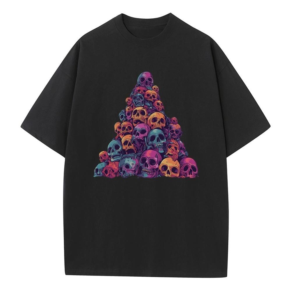 Spring and Summer Loose T-shirt Pure Cotton Unisex Top Skull Mountain Bright Color Graphic T-shirt Printed Men's Top