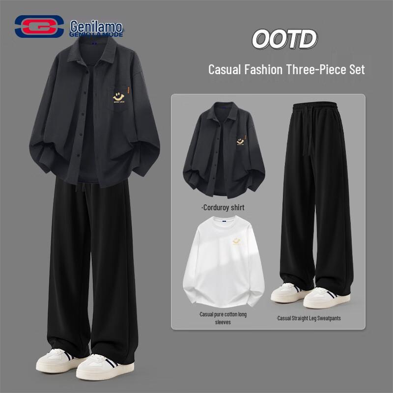 GENIOLAMODE Men's Retro Long-Sleeve Shirt & Casual Pants Set