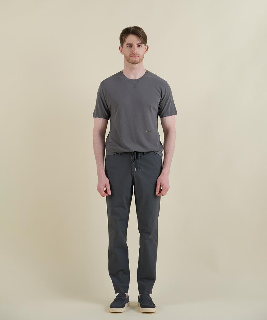 PANICALE Charcoal Poplin Elastic Waist Slim Fit Chino Pants