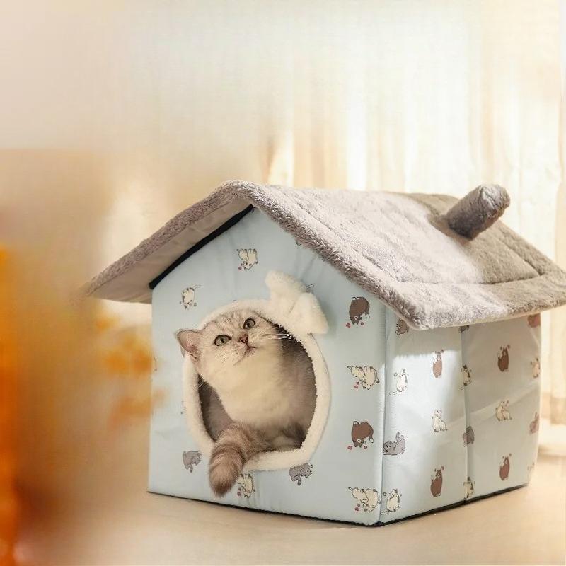 

Puppy Bed Universal Four-season Cat Sleep House Closed with Removable Washable Cloth for Winter Warmth S
