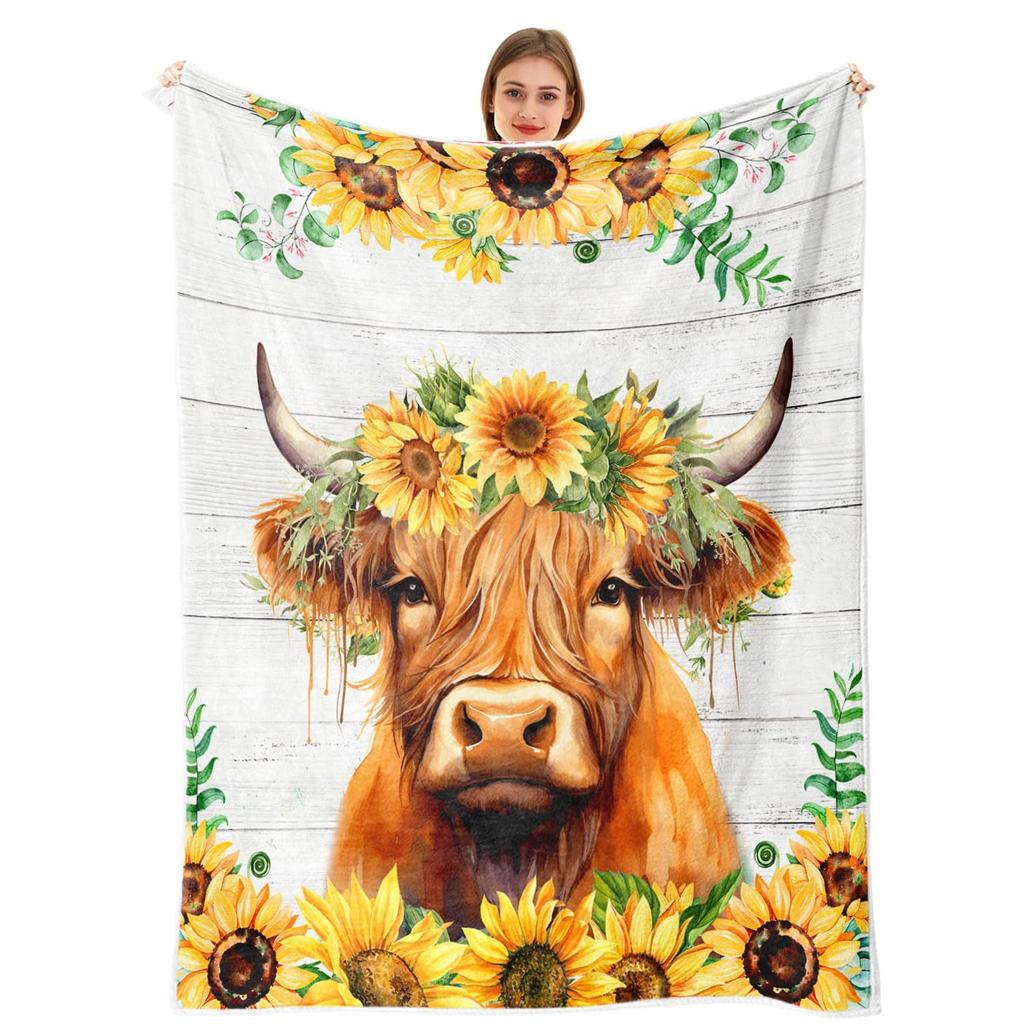 Sunflower Heights Cattle Digital-printed Polyester Bedroom Velvet Flannel Soft Sofa Cover Blanket Fleece Soft Sofa Cover