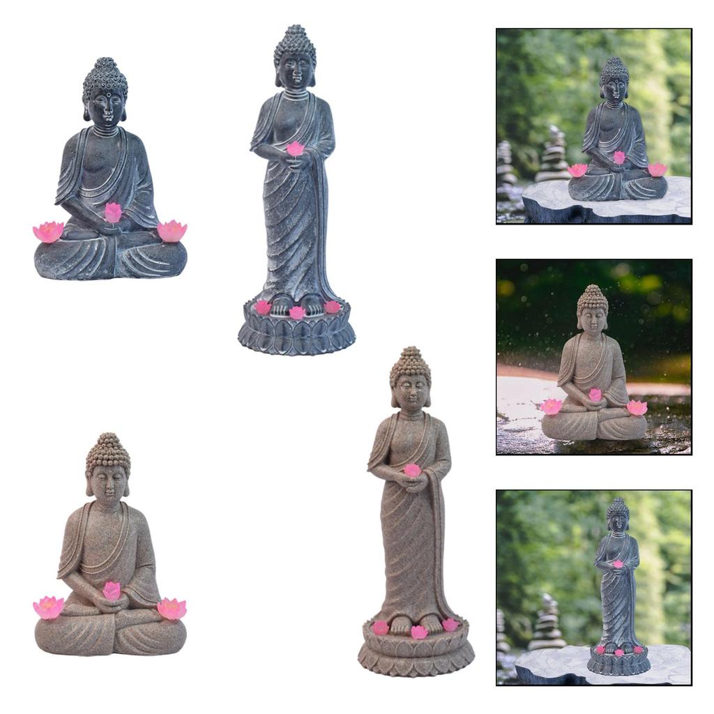 Buddha Outdoor Statue Figurine with Solar Lights Landscape Lamp Decorative Modern Ornament for Lawn Patio Outside Courtyard