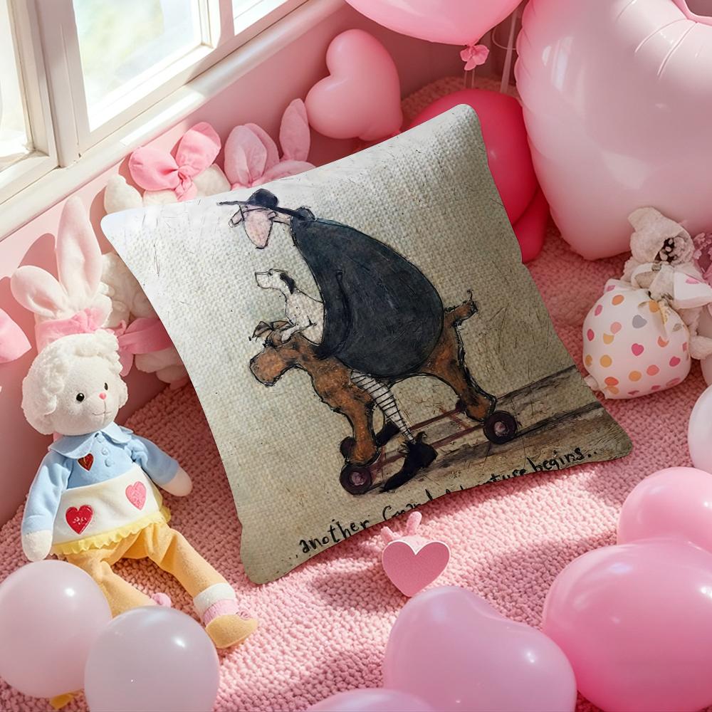Painting S-Sam Toft Art Pillow Case Anti-Dustmite Pillowcase Invisible Zipper Silky Short Plush Sofa Cushion Cover
