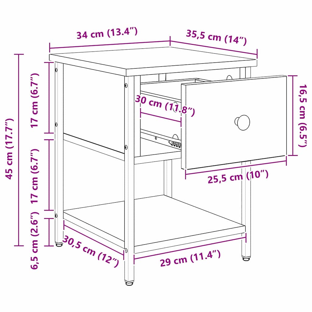 Nightstand Set of 2 Reclaimed Wood Look 34 X 35.5 X 45 Cm Engineered Wood