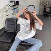 American Black Cotton Casual Short-sleeved T-shirt Women's Summer Large Size Fat Mm100kg Loose Lazy Hong Kong Style Retro Top