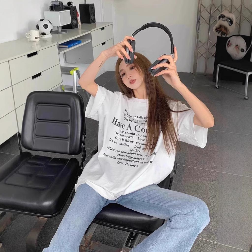 American Black Cotton Casual Short-sleeved T-shirt Women's Summer Large Size Fat Mm100kg Loose Lazy Hong Kong Style Retro Top