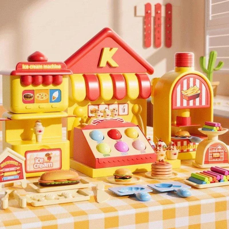 DIY Colored Clay Ice Cream Pretend Play Kids Plasticine Machine Toys Game Simulation Make Hamburger Creative Toy Slime Kit Gifts