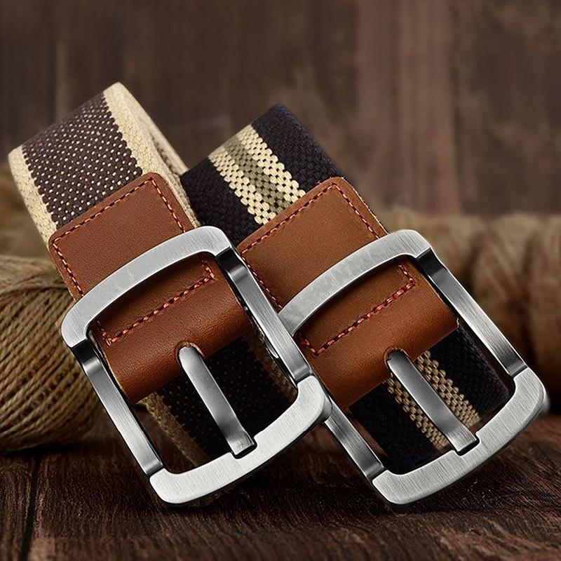 Unisex Design Casual Versatile Canvas Material Waist Belt Metal Needle Buckle Woven Pants Waist Belt Youth Student Jeans Belt