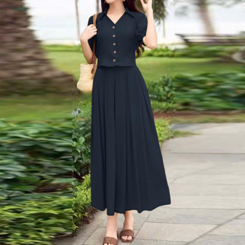 ZANZEA Blusa a Maniche Corte da Donna e Gonne Lunghe Estive Set Completi Due Pezzi