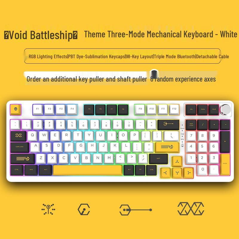 98-Key Wireless Bluetooth Three-Mode Mechanical Keyboard - Gaming, Esports, Office, PBT Transparent DIY Customization
